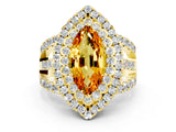 Yellow gold Double Halo Marquise Cut Diamond Split Shank Pave Set Ring