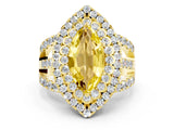 Yellow gold Double Halo Marquise Cut Diamond Split Shank Pave Set Ring