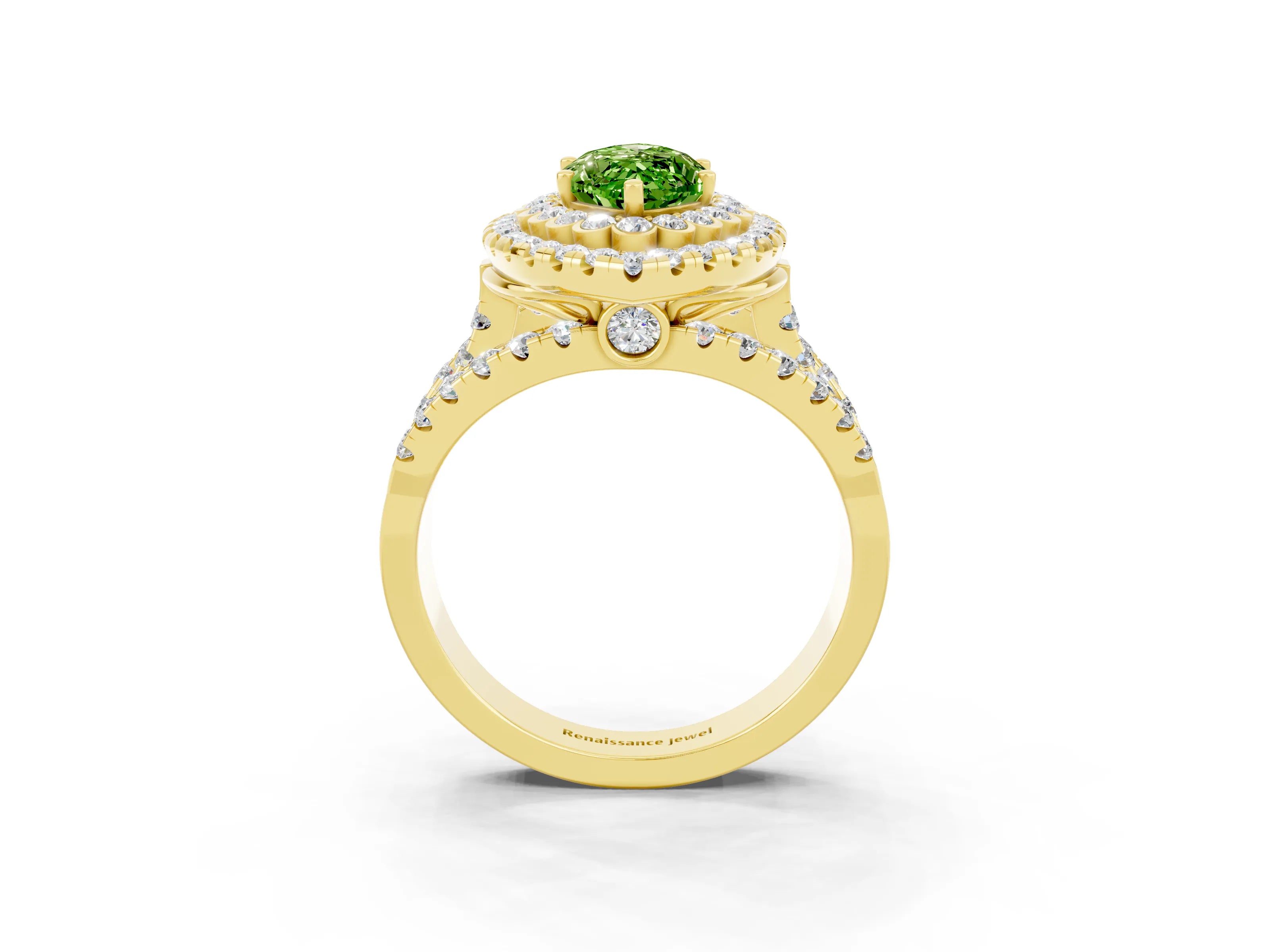 Yellow gold Double Halo Marquise Cut Diamond Split Shank Pave Set Ring_3
