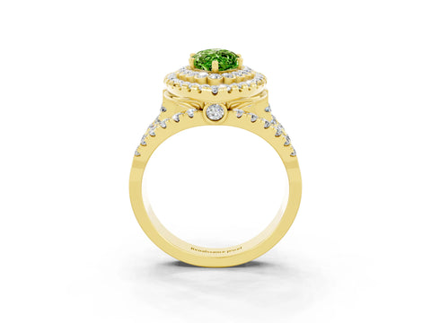 Yellow gold Double Halo Marquise Cut Diamond Split Shank Pave Set Ring_3