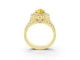 Yellow gold Double Halo Marquise Cut Diamond Split Shank Pave Set Ring_3