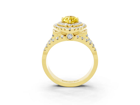 Yellow gold Double Halo Marquise Cut Diamond Split Shank Pave Set Ring_3