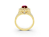 Yellow gold Double Halo Marquise Cut Diamond Split Shank Pave Set Ring_3