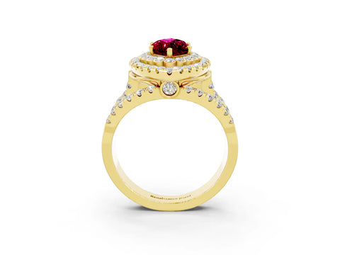 Yellow gold Double Halo Marquise Cut Diamond Split Shank Pave Set Ring_3