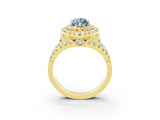 Yellow gold Double Halo Marquise Cut Diamond Split Shank Pave Set Ring_3