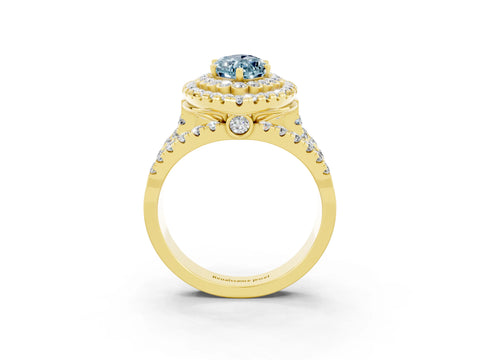 Yellow gold Double Halo Marquise Cut Diamond Split Shank Pave Set Ring_3