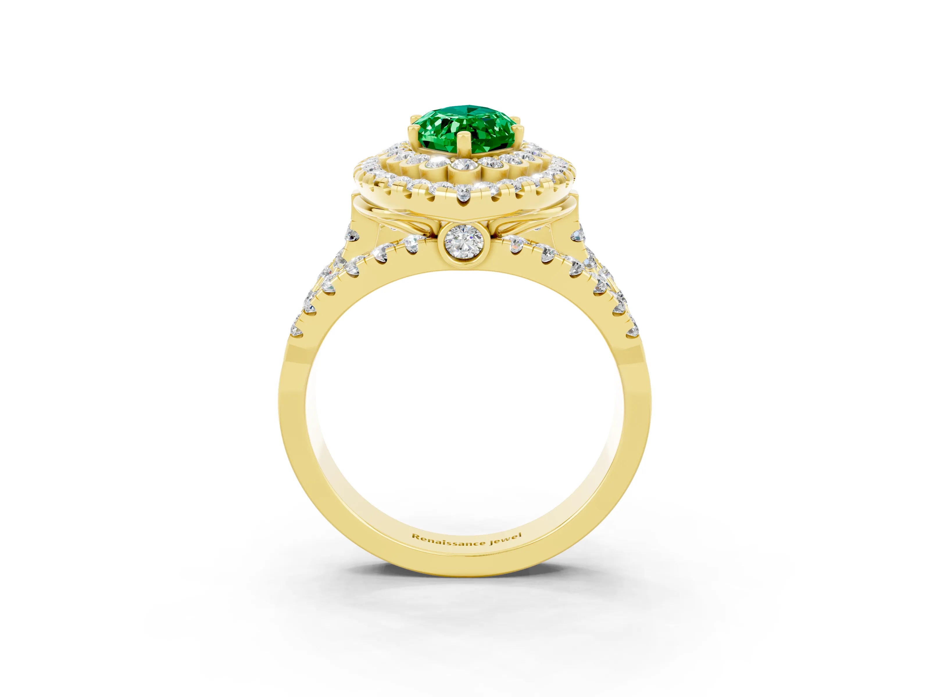 Yellow gold Double Halo Marquise Cut Diamond Split Shank Pave Set Ring_3