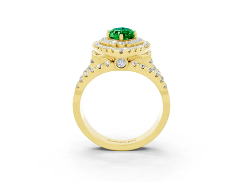 Yellow gold Double Halo Marquise Cut Diamond Split Shank Pave Set Ring_3