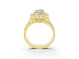 Yellow gold Double Halo Marquise Cut Diamond Split Shank Pave Set Ring_3