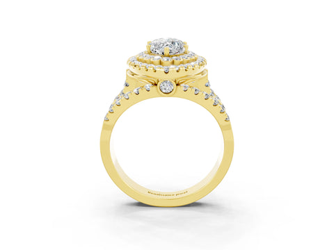 Yellow gold Double Halo Marquise Cut Diamond Split Shank Pave Set Ring_3