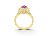 Yellow gold Double Halo Marquise Cut Diamond Split Shank Pave Set Ring_3