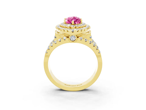 Yellow gold Double Halo Marquise Cut Diamond Split Shank Pave Set Ring_3