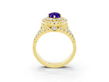 Yellow gold Double Halo Marquise Cut Diamond Split Shank Pave Set Ring_3