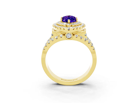 Yellow gold Double Halo Marquise Cut Diamond Split Shank Pave Set Ring_3