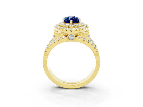 Yellow gold Double Halo Marquise Cut Diamond Split Shank Pave Set Ring_3