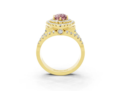 Yellow gold Double Halo Marquise Cut Diamond Split Shank Pave Set Ring_3