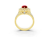 Yellow gold Double Halo Marquise Cut Diamond Split Shank Pave Set Ring_3
