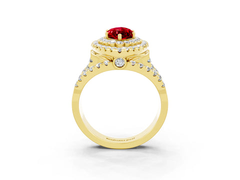 Yellow gold Double Halo Marquise Cut Diamond Split Shank Pave Set Ring_3