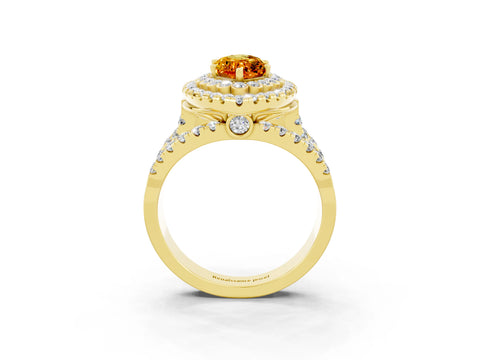 Yellow gold Double Halo Marquise Cut Diamond Split Shank Pave Set Ring_3