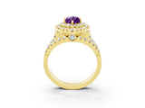 Yellow gold Double Halo Marquise Cut Diamond Split Shank Pave Set Ring_3