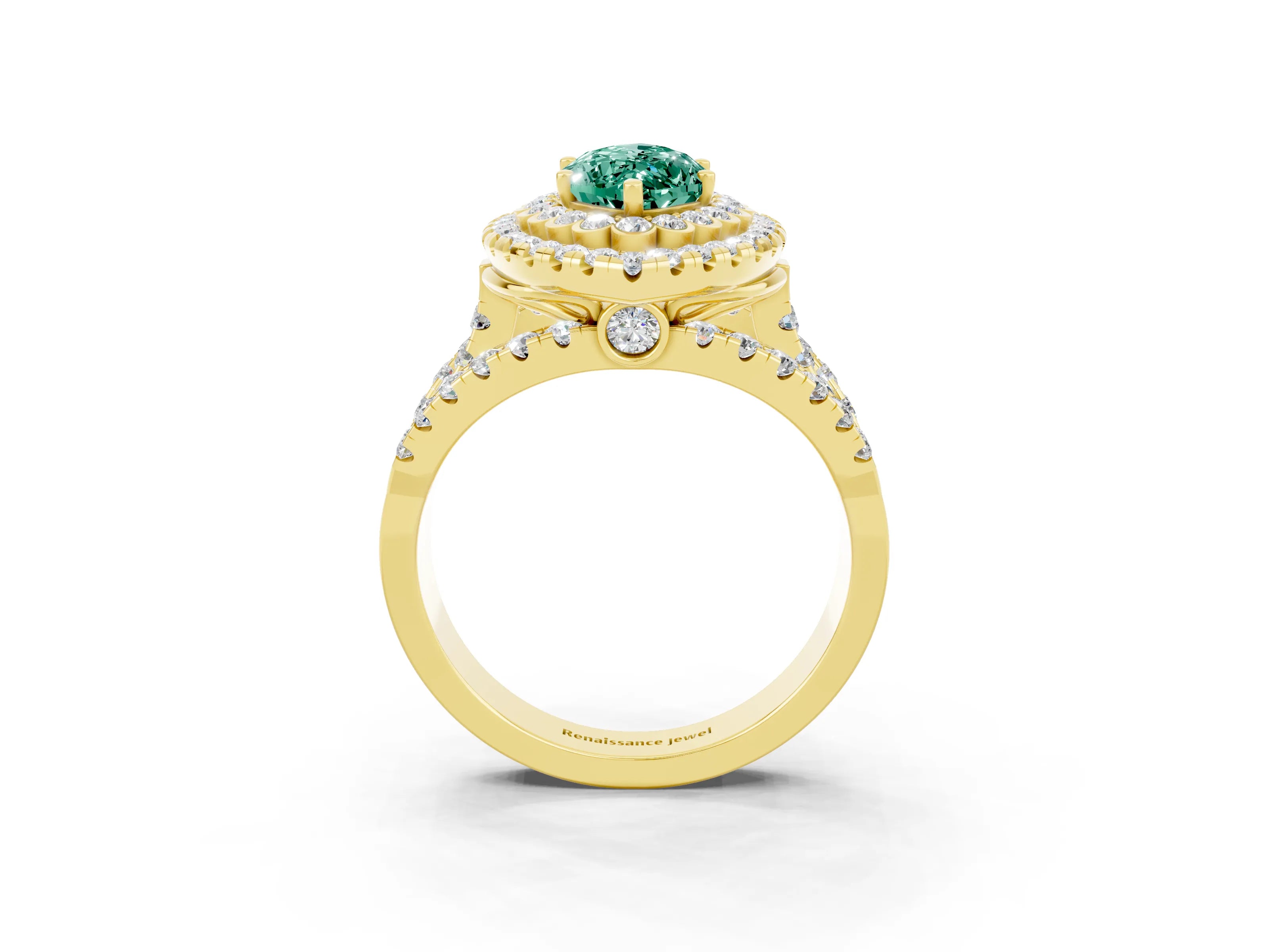 Yellow gold Double Halo Marquise Cut Diamond Split Shank Pave Set Ring_3