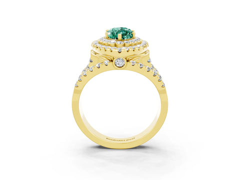 Yellow gold Double Halo Marquise Cut Diamond Split Shank Pave Set Ring_3