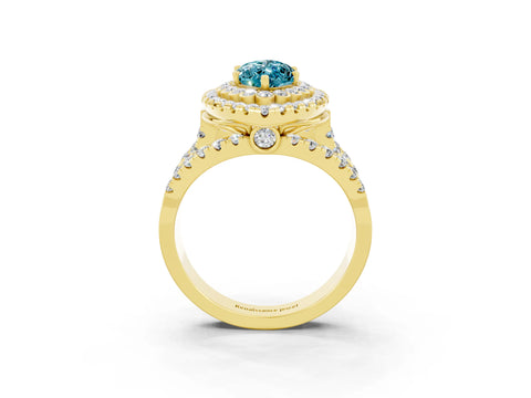 Yellow gold Double Halo Marquise Cut Diamond Split Shank Pave Set Ring_3