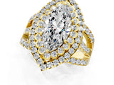 Yellow gold Double Halo Marquise Cut Diamond Split Shank Pave Set Ring_4