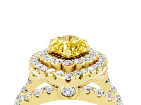 Yellow gold Double Halo Marquise Cut Diamond Split Shank Pave Set Ring_4