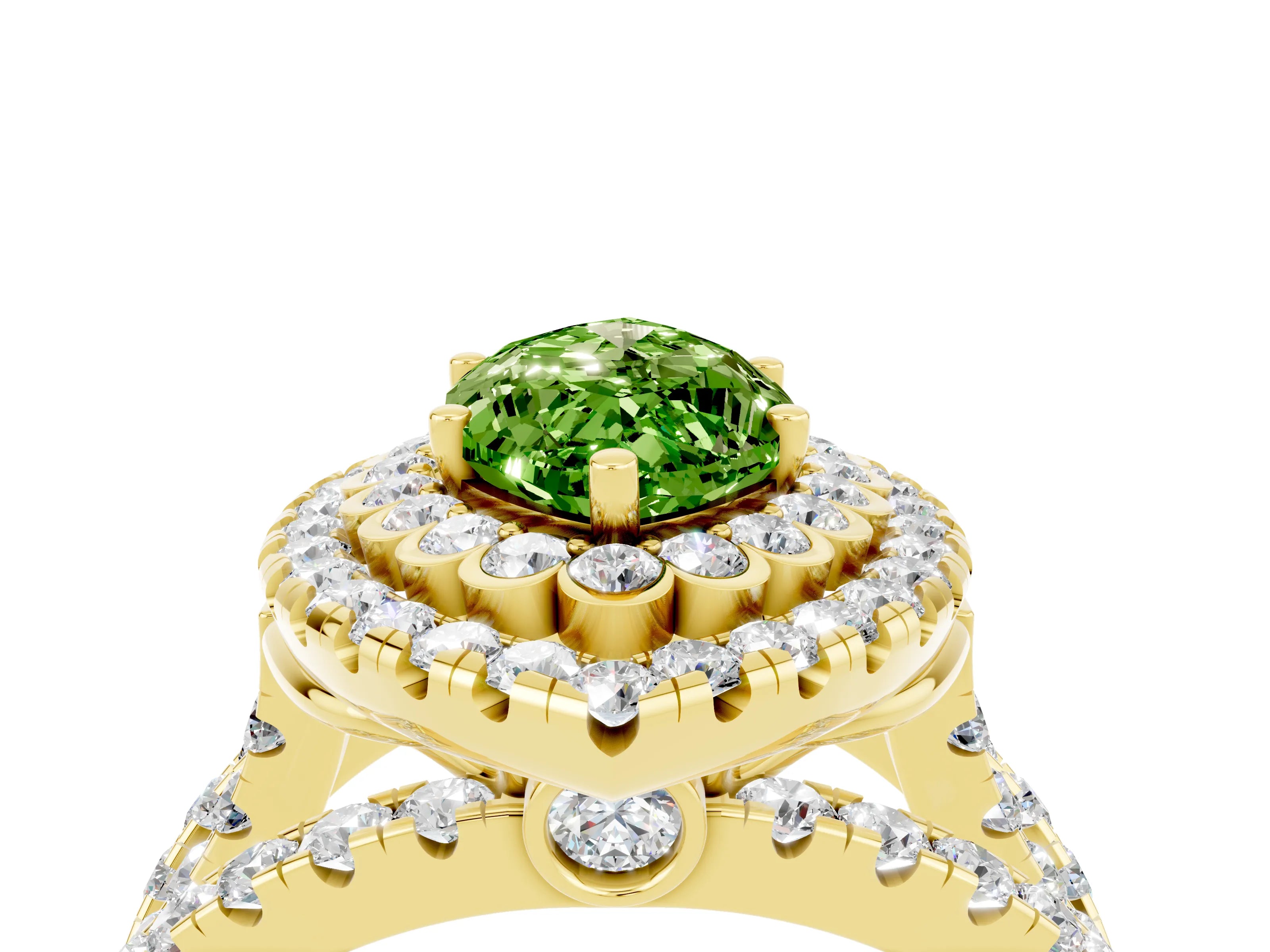 Yellow gold Double Halo Marquise Cut Diamond Split Shank Pave Set Ring_4