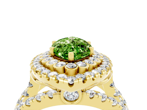 Yellow gold Double Halo Marquise Cut Diamond Split Shank Pave Set Ring_4
