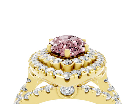 Yellow gold Double Halo Marquise Cut Diamond Split Shank Pave Set Ring_4