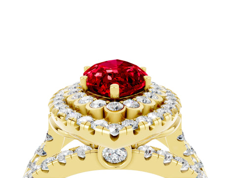 Yellow gold Double Halo Marquise Cut Diamond Split Shank Pave Set Ring_4