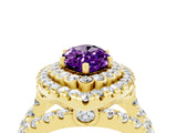 Yellow gold Double Halo Marquise Cut Diamond Split Shank Pave Set Ring_4