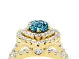 Yellow gold Double Halo Marquise Cut Diamond Split Shank Pave Set Ring_4