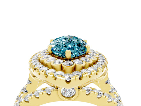 Yellow gold Double Halo Marquise Cut Diamond Split Shank Pave Set Ring_4