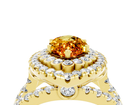 Yellow gold Double Halo Marquise Cut Diamond Split Shank Pave Set Ring_4