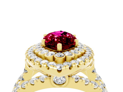Yellow gold Double Halo Marquise Cut Diamond Split Shank Pave Set Ring_4