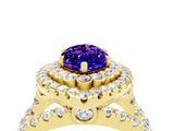 Yellow gold Double Halo Marquise Cut Diamond Split Shank Pave Set Ring_4
