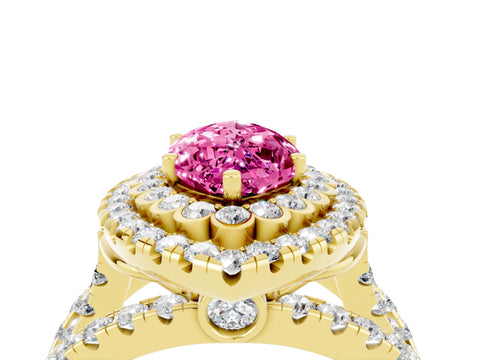 Yellow gold Double Halo Marquise Cut Diamond Split Shank Pave Set Ring_4