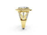 Yellow gold Double Halo Marquise Cut Diamond Split Shank Pave Set Ring_5