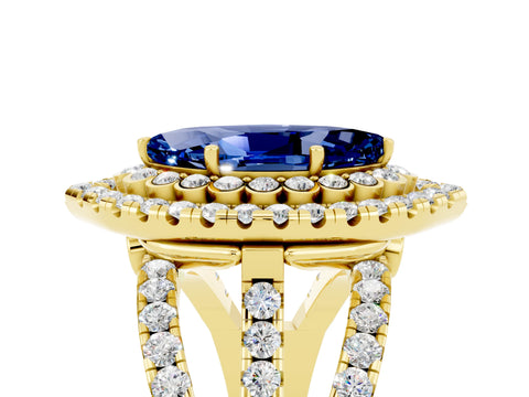 Yellow gold Double Halo Marquise Cut Diamond Split Shank Pave Set Ring_5