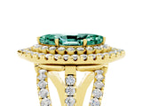 Yellow gold Double Halo Marquise Cut Diamond Split Shank Pave Set Ring_5