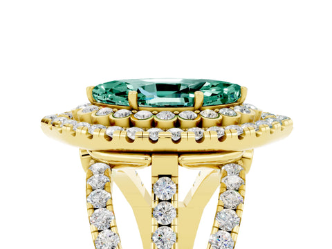 Yellow gold Double Halo Marquise Cut Diamond Split Shank Pave Set Ring_5