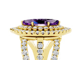 Yellow gold Double Halo Marquise Cut Diamond Split Shank Pave Set Ring_5