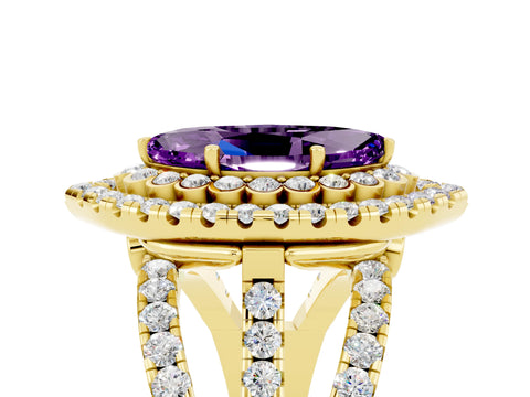 Yellow gold Double Halo Marquise Cut Diamond Split Shank Pave Set Ring_5