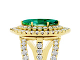 Yellow gold Double Halo Marquise Cut Diamond Split Shank Pave Set Ring_5