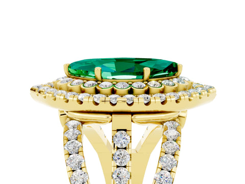 Yellow gold Double Halo Marquise Cut Diamond Split Shank Pave Set Ring_5