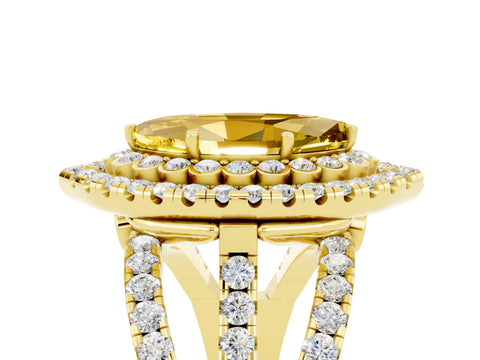 Yellow gold Double Halo Marquise Cut Diamond Split Shank Pave Set Ring_5