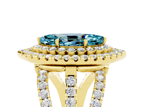 Yellow gold Double Halo Marquise Cut Diamond Split Shank Pave Set Ring_5